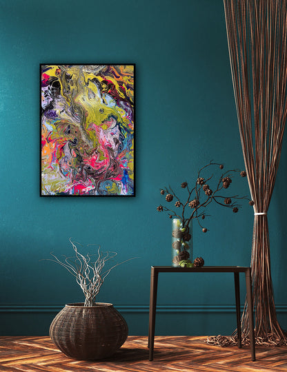 Lucrare originală Metamorfoza cromatică, artă contemporană abstractă pictată pe pânză cu șasiu 3D