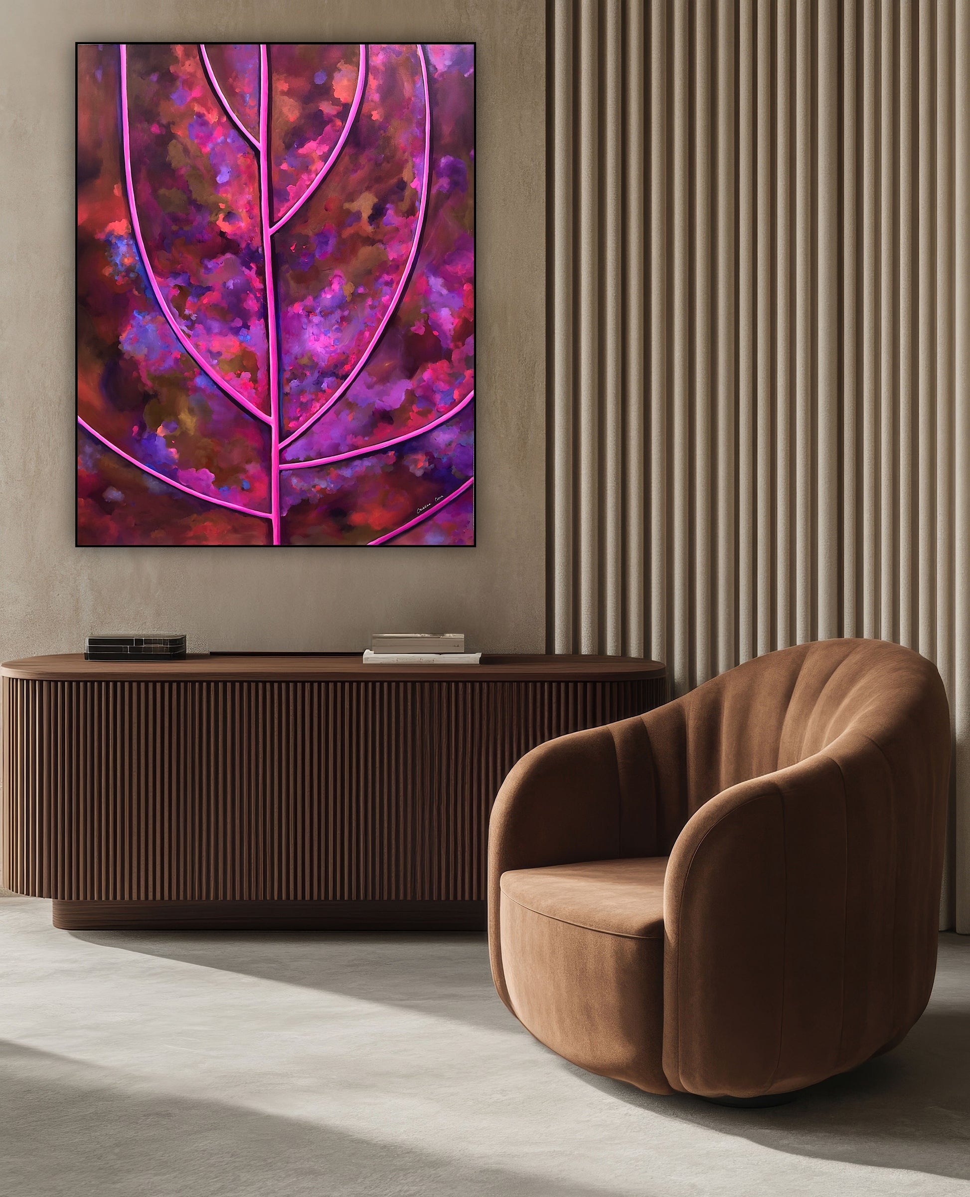 Pictura moderna Toamna roz purpurie – tablou pe panza 120x150 cm, perfect pentru interioare elegante.